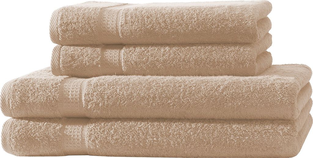 4er Set Frottee 2x Handtücher 2x Duschtücher Elegance 100% Baumwolle 500 gsm 50x100 cm 70x140 cm beige