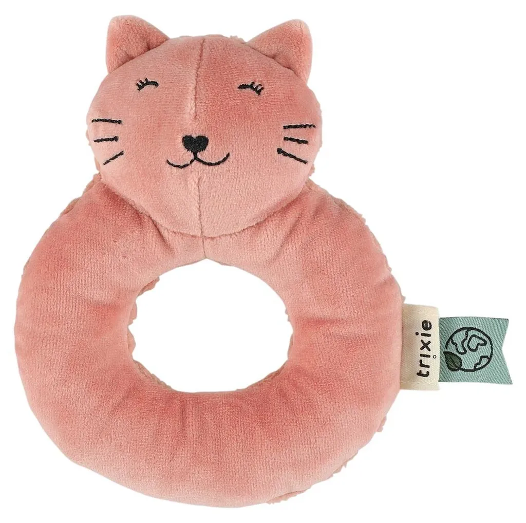 Hochet bébé anneau Trixie Mrs. Cat rose en coton doux et durable