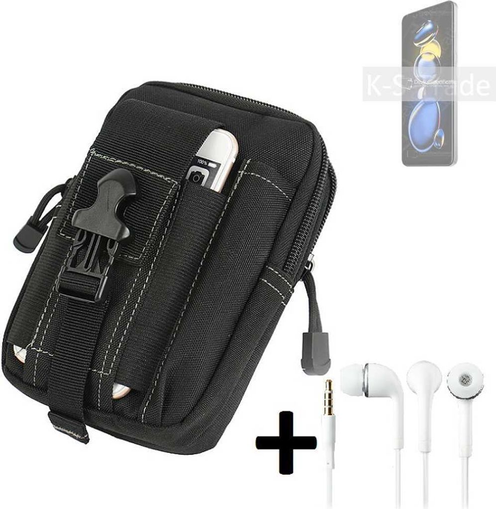 K-S-Trade Gürteltache + Kopfhörer kompatibel mit Xiaomi Redmi Note 11T Pro Gürtel Tasche Holster Schutz Hülle Handy Hülle schwarz inkl.