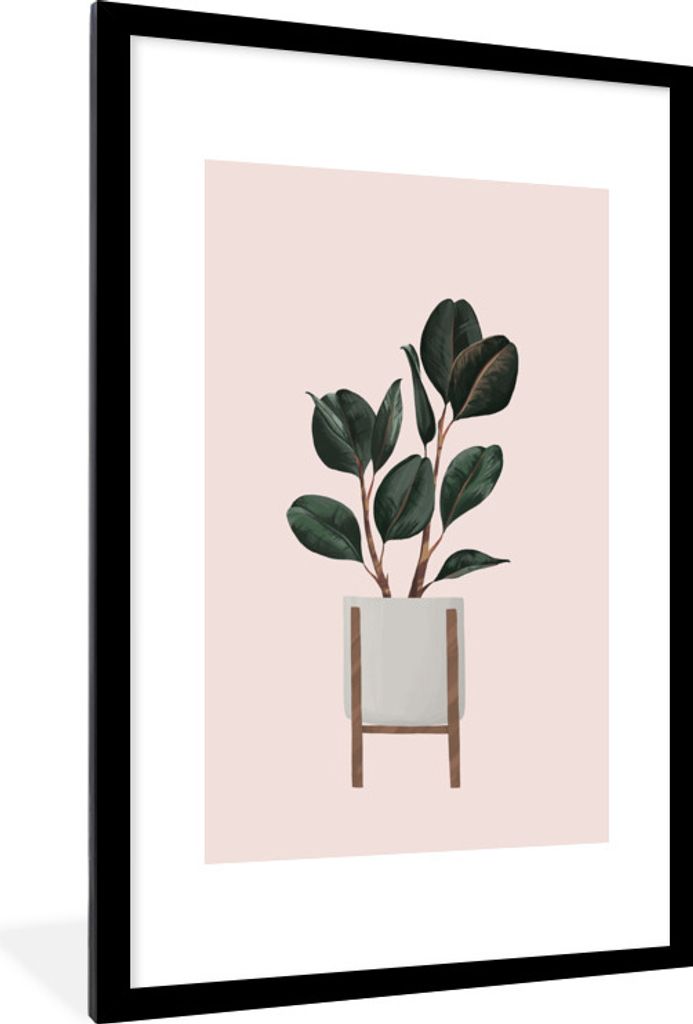 MuchoWow MuchoWow Gerahmtes Poster Pflanzen - Blumentopf - Pastell 60x90 cm - Poster mit zchwarzem Bilderrahmen - Dekoration - Wandposter Wohnz...