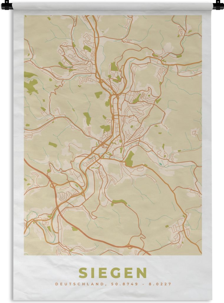 MuchoWow Wandteppich Wandbehang Stadtplan - Siegen - Vintage - Karte 90x135 cm Tapisserie Dekoration Wandtuch - Baumwolle - Wandskulptur