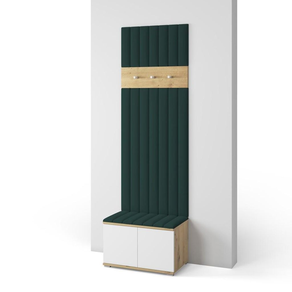 Garderoben-Set Aura version 12 mit Schuhregal und Polsterplatten, Ideal für Flur und Eingangsbereich (Weiß / Eiche Artisan, Trinity 28)