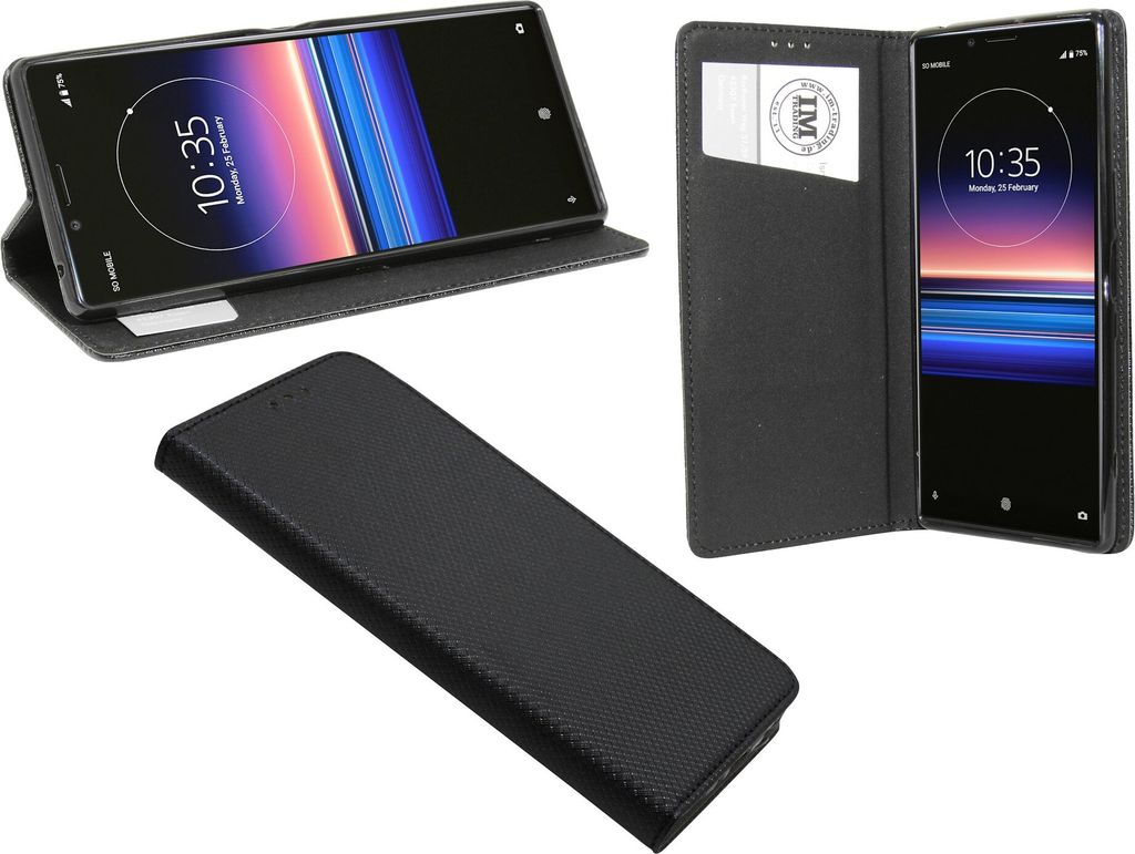 cofi1453 Buch Tasche "Smart" kompatibel mit SONY XPERIA 1 Handy Hülle Etui Brieftasche Schutzhülle mit Standfunktion, Kartenfach Schwarz