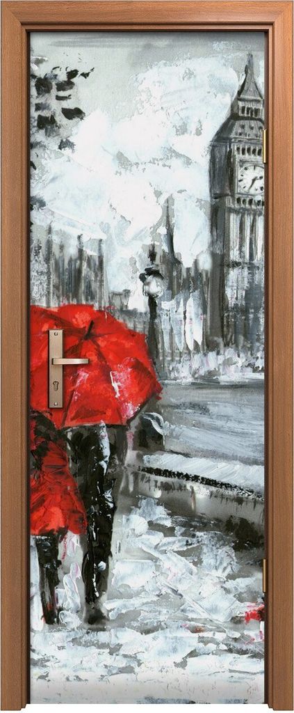 Türposter 70x200 cm Türaufkleber Türtapete Türfolie Klebefolie Regenschirm London Big Ben Baum Straße