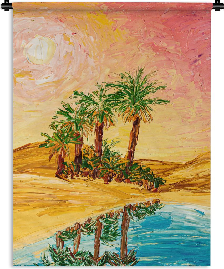 MuchoWow Wandteppich Wandbehang Gemälde - Öl - Palme - Natur - Wasser 150x200 cm Tapisserie Dekoration Wandtuch - Wandaufhängung - Moderner