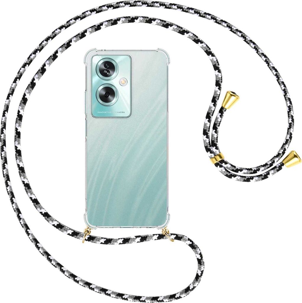 Handykette Backcover-Schutzhülle mit Band (Metall goldfarben) für Oppo A79 5G (6.72'') - schwarz/grau/weiß