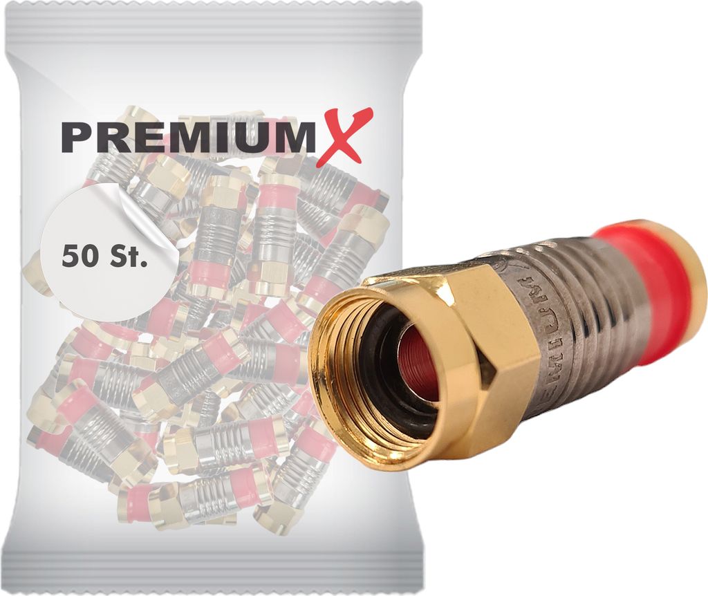 PremiumX 50x Kompressionsstecker XCon G5 F-Kompressionstecker 7 bis 7,5mm für SAT Kabel Koaxialkabel 120db 130db 135db