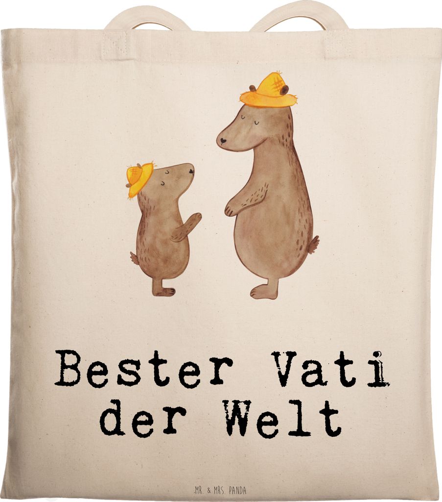 Mr. & Mrs. Panda Shopping Tasche Bär Bester Vati der Welt - Transparent - Geschenk, dokumententasche, Tote Bag, Geburtstag, Geschenkidee, Dankesch...