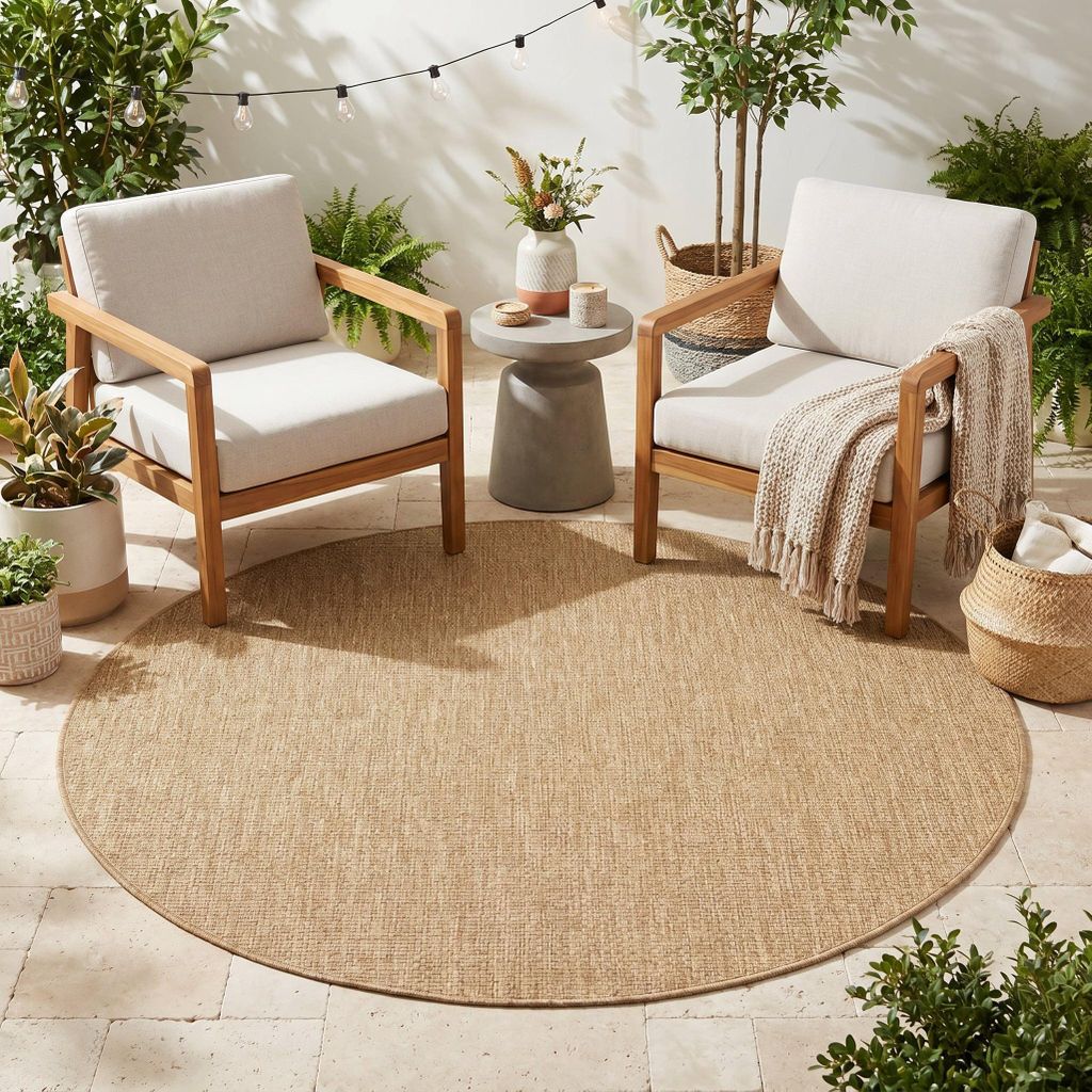 Tapiso Teppich YUCANA Rund Outdoor Beige Balkon Produktbild 