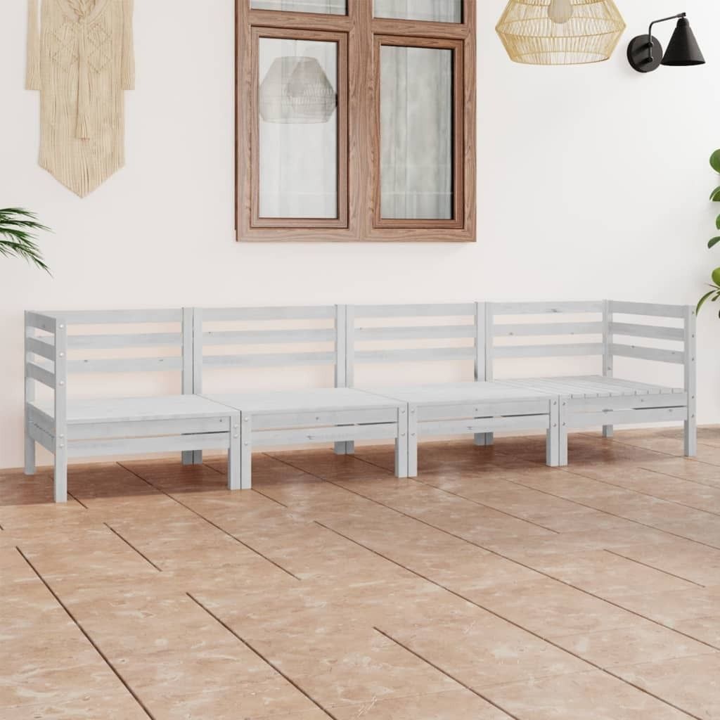 The Living Store 4-tlg. Garten-Lounge-Set Weiß Kiefer Massivholz