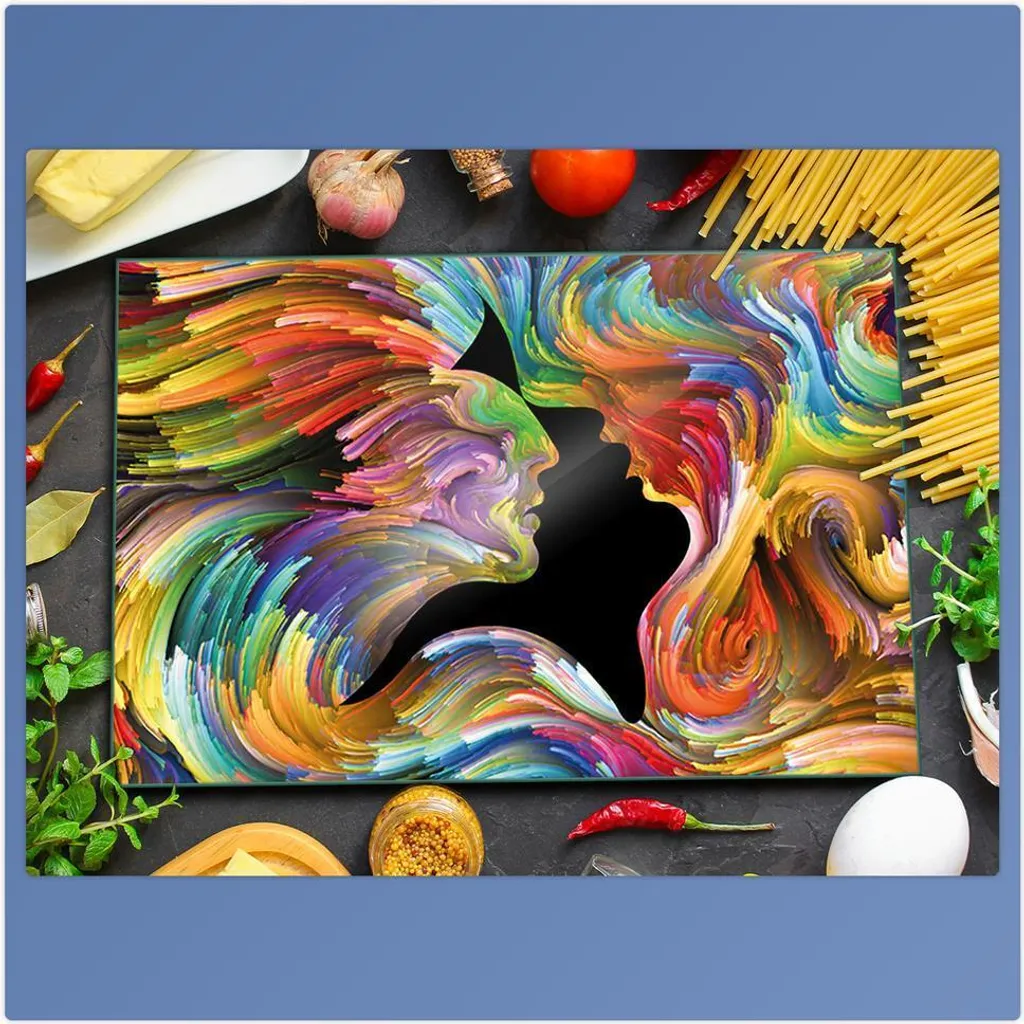 Decorwelt Copertura Per Fornelli In Vetro 2 Pezzi - 40x52 Cm - Paraspruzzi, Tagliere, Sottopentola - Design Astratto Giallo - Per Piani A Induzione Ed Elettrici - 2