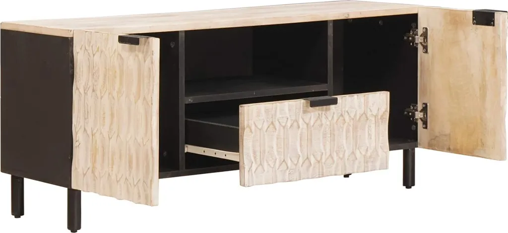 Meuble TV vidaXL Blanc Lavé 105x33x46 cm avec Porte en Bois Exclusif