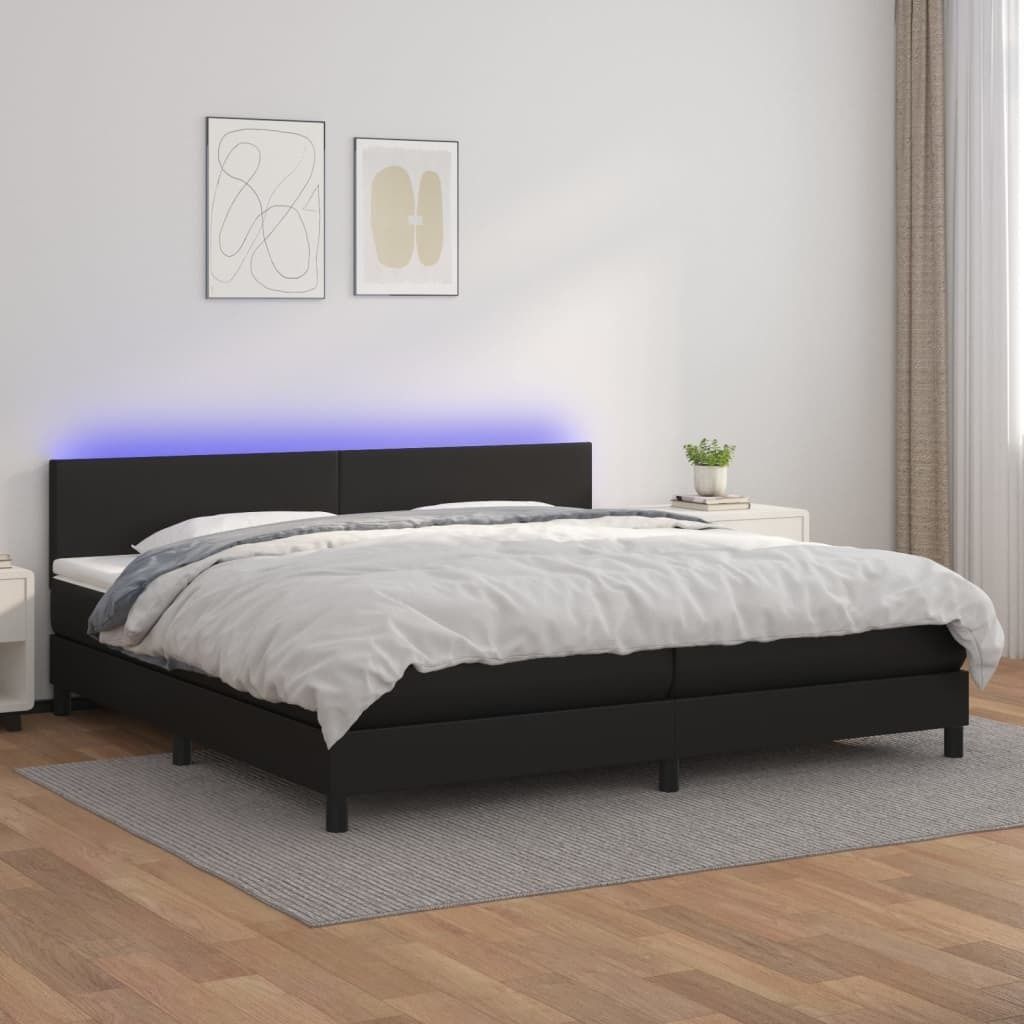 "Rabatt" Boxspringbett mit Matratze - 2 Personen - Strapazierfähiger Stoff - & LED Schwarz 200x200 cm Kunstleder - Klassische Betten CC5994