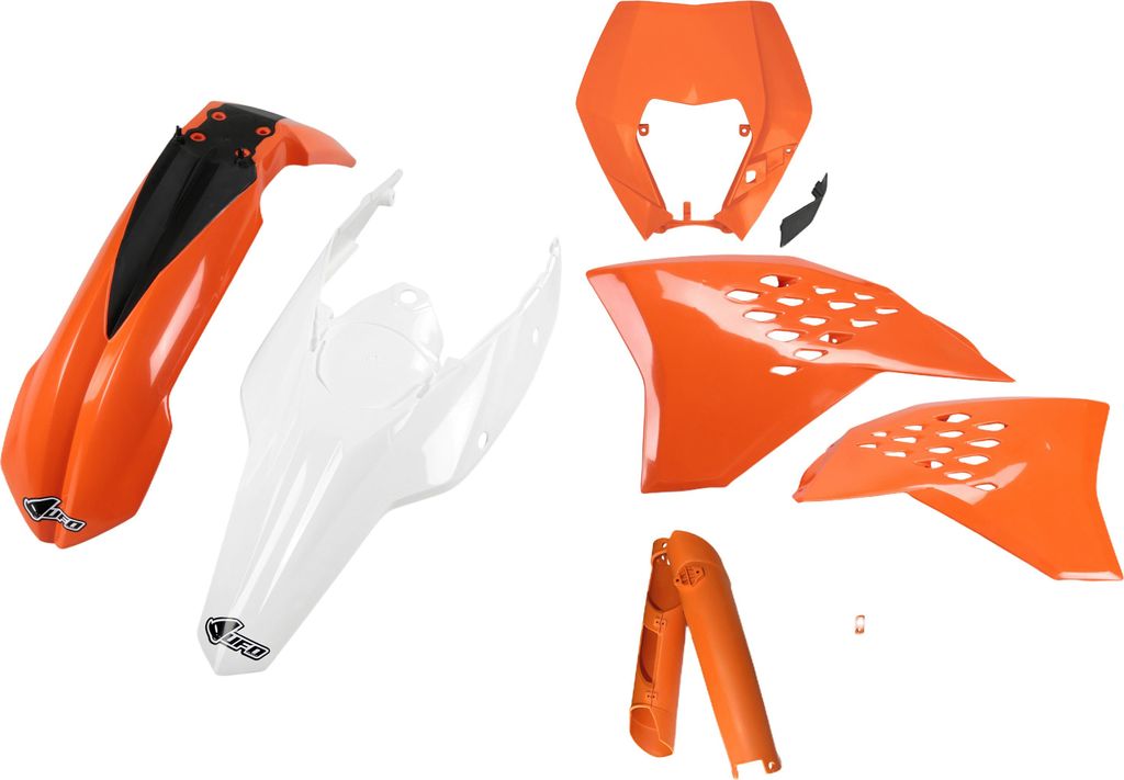 Verkleidungskit UFO PLAST 7-teilig Verkleidungssatz Kunststoff mit Gabelschutz für KTM EXC Sixdays EXC-F 125 - 500 ccm Bj. 2009 - 2011, Farbe:oran...