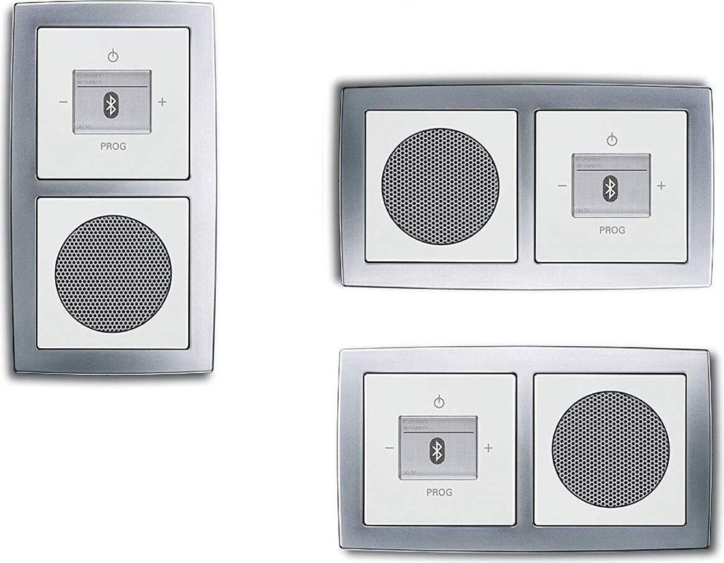 Busch Jäger Unterputz Bluetooth Radio 8217 U (8217U) chrom matt + Future linear Studioweiß (sehr edel!) Radioeinheit + Lautsprecher + 2fach Rahme...