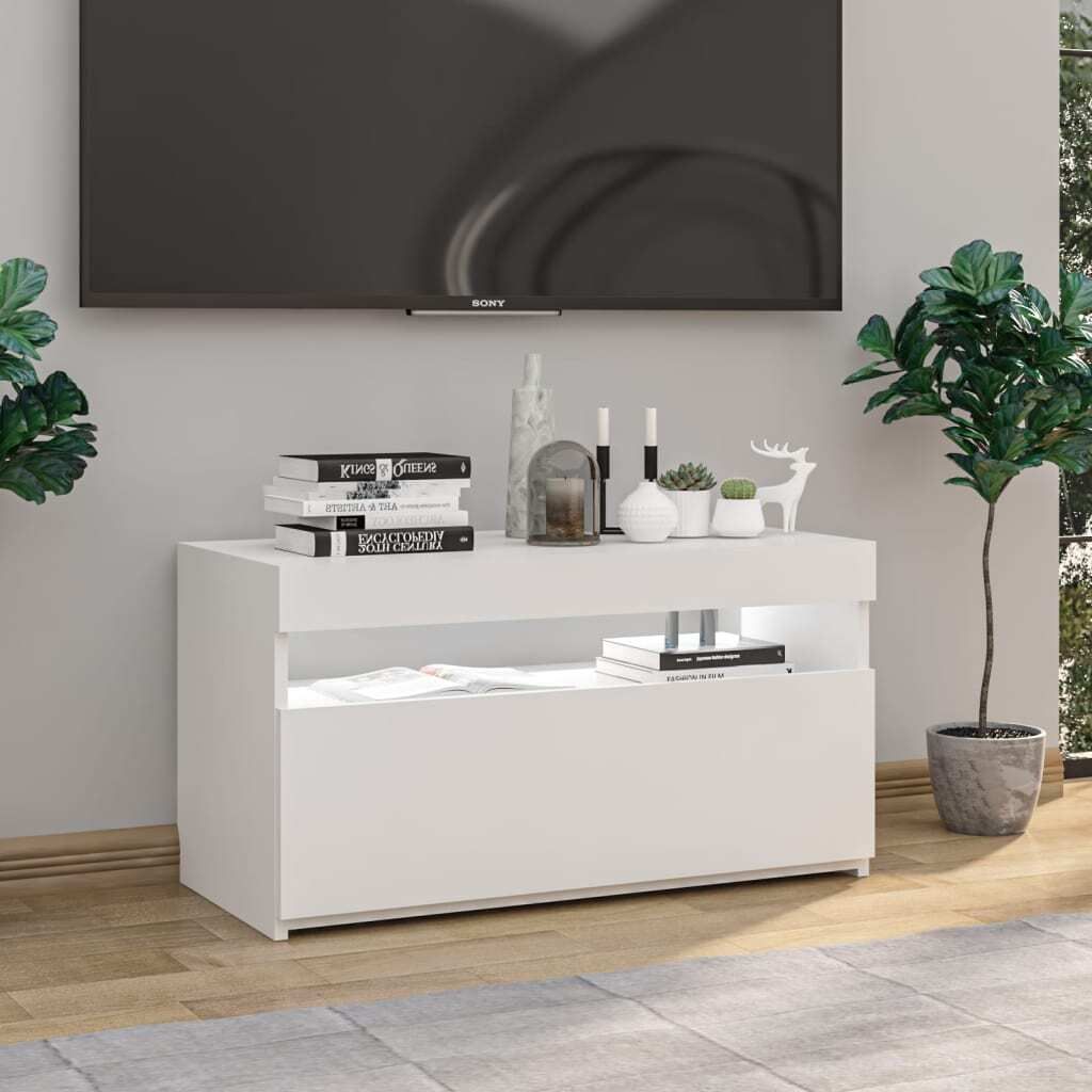 The Living Store TV-Schrank mit LED-Leuchten Hochglanz-Weiß 75x35x40 cm