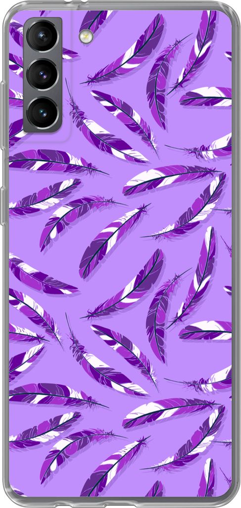 MuchoWow Handyhülle Schutzhülle Hülle für Telefoonhoesje Samsung Galaxy S21 Plus Mädchen - Federn - Lila - Muster - Mädchen - Lila - Kinder...