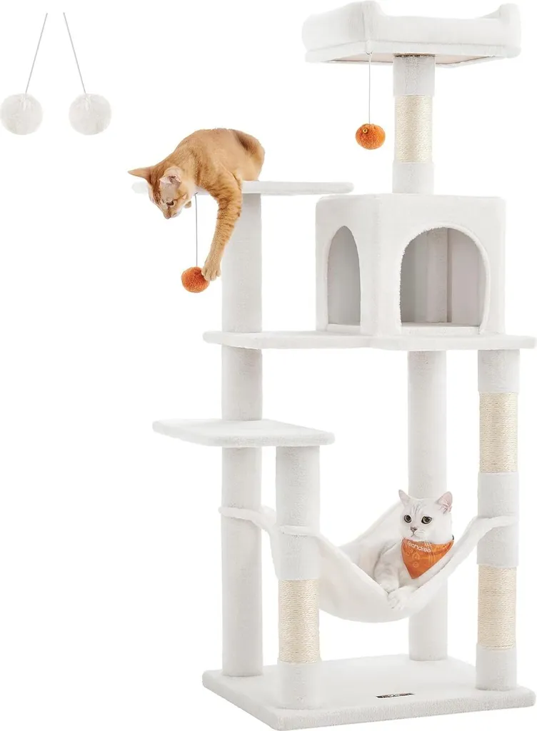 Arbre à chat 143 cm en peluche avec hamac relaxant et poteaux en sisal