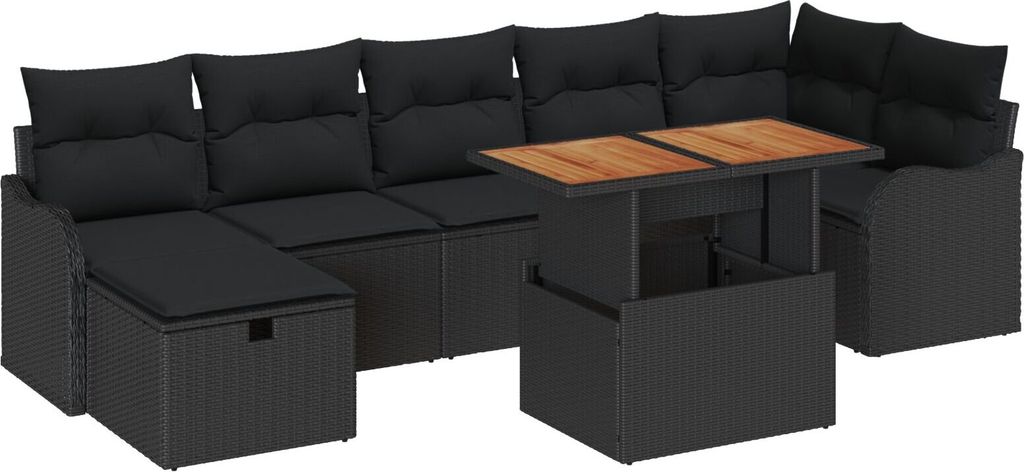 Möbel 8-teiliges Garten-Sofa-Set mit Kissen Schwarz Poly-Rattan, 2-Sitzer Garten-Sofa mit Kissen Schwarz Poly-Rattan - Gartensofas 3359950