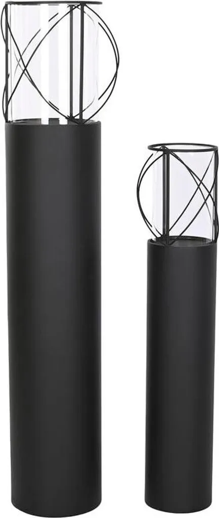 Lot de 2 Porte-bougies Home Esprit Noir en Métal et Verre 27 x 125 cm