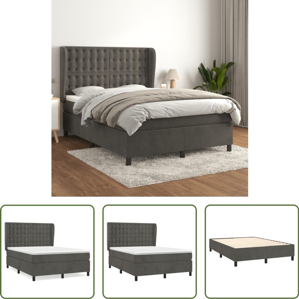 The Living Store Boxspringbett mit Matratze Dunkelgrau 140x200 cm Samt