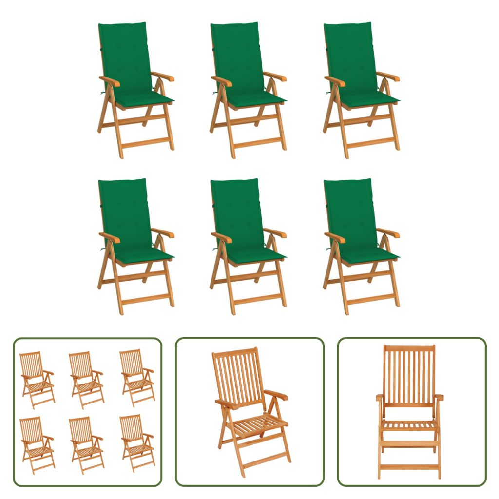 The Living Store Gartenstühle 6 Stk. mit Grünen Kissen Produktbild 