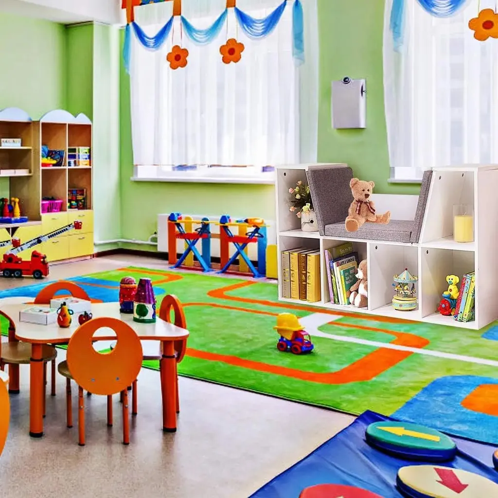 Bibliothèque bois blanc avec coussins de lecture confort - 6 compartiments - 2