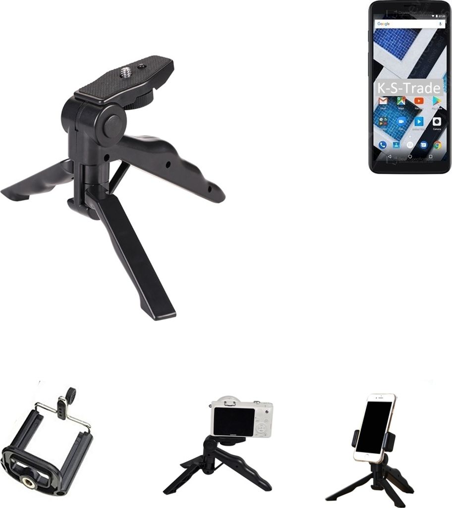 K-S-Trade Stativ Tisch-Ständer Dreibein Handy-Stativ Ständer kompatibel mit Archos Core 55S Ultra Mini-Stativ Smartphone Tripod Handy-Stativ aus