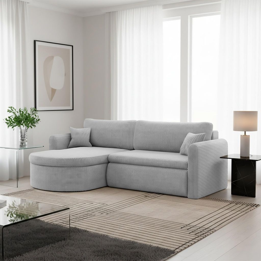 Ecksofa Schlafsofa FELIZ Stoff Poso Hellgrau Ottomane Links