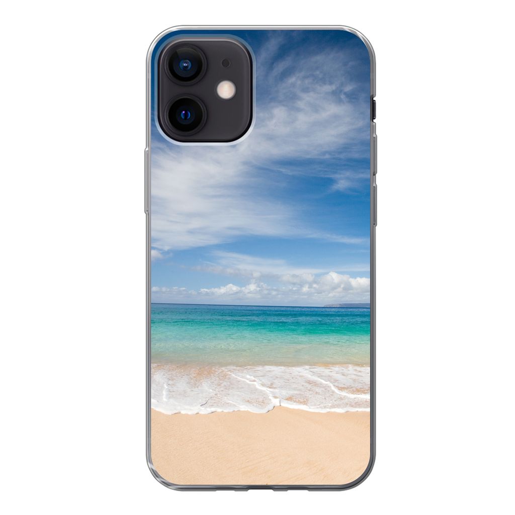 MuchoWow Handyhülle Schutzhülle Hülle für iPhone 12 Ein tropischer Strand auf Hawaii, an dem die Wellen an Land gespült werden Silikon Softc...