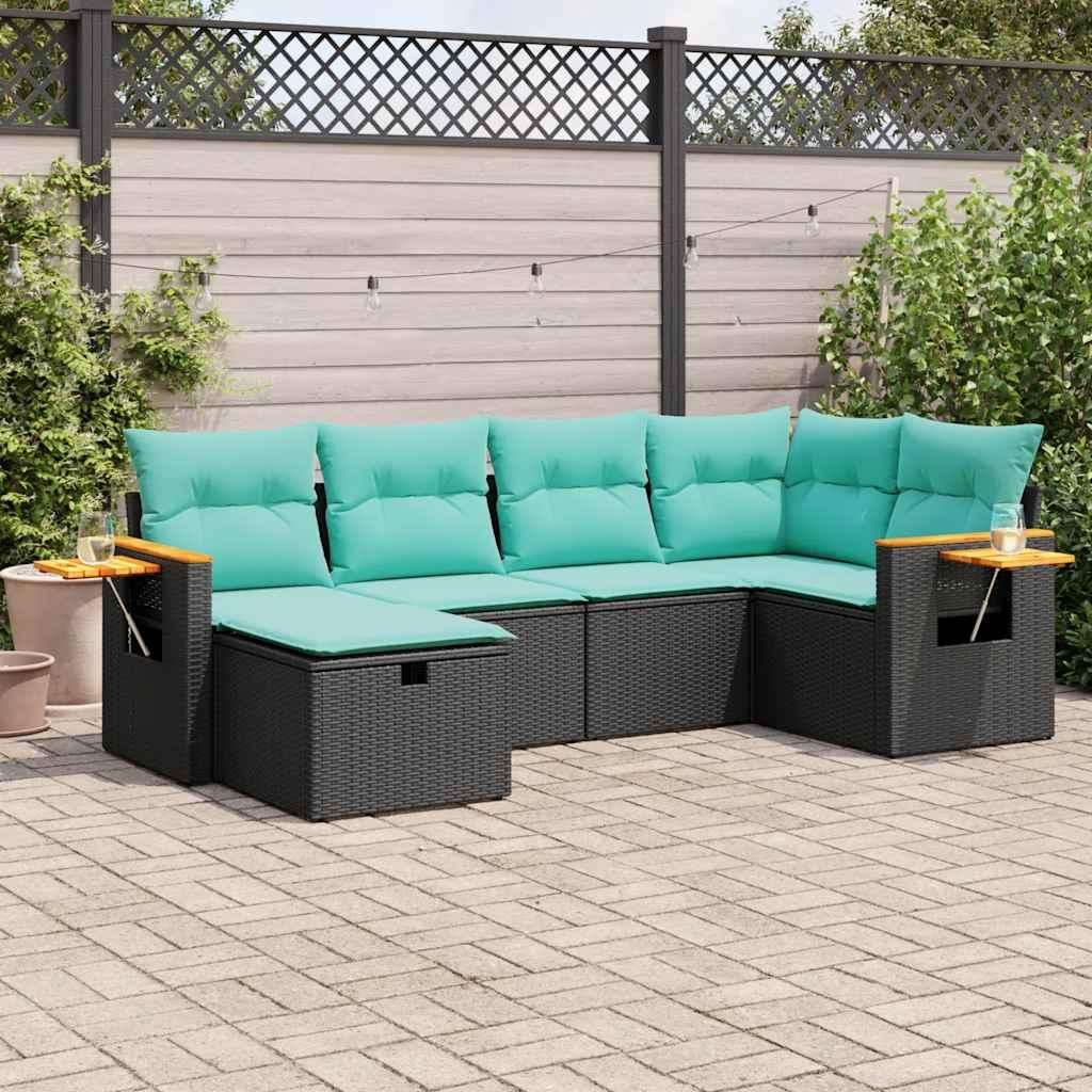 Maison Exclusive - 6-tlg. Garten-Sofagarnitur mit Kissen Schwarz Poly Rattan