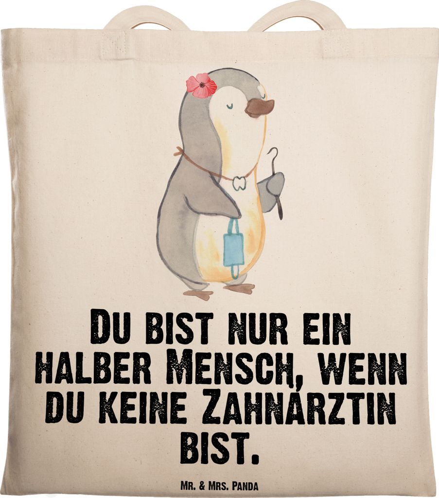 Mr. & Mrs. Panda Jutebeutel Zahnärztin Herz - Transparent - Geschenk, Laptoptasche, Tote Bag, Beutel, Schultasche, stoff shopper, Shopping Tasche