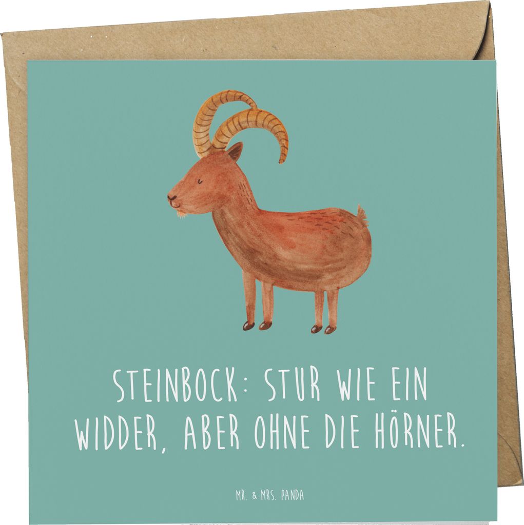 Mr. & Mrs. Panda Grußkarte Steinbock Entschlossen - Meeresbrise - Geschenk, Zielstrebigkeit, Geschenke Sternzeichen, doppelkarte, Astrologie, Tier...