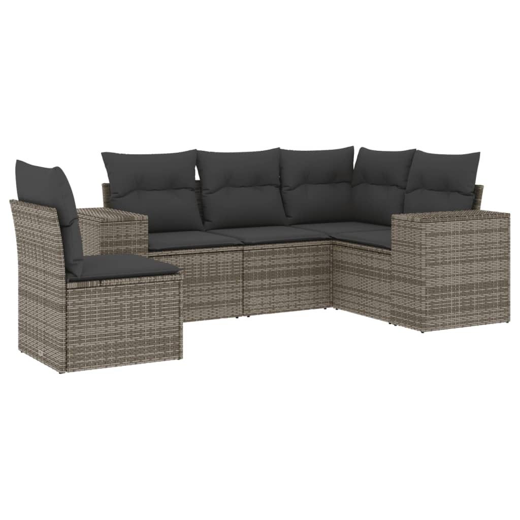 5-tlg. Garten-Sofagarnitur mit Kissen Grau Poly Rattan Produktbild 