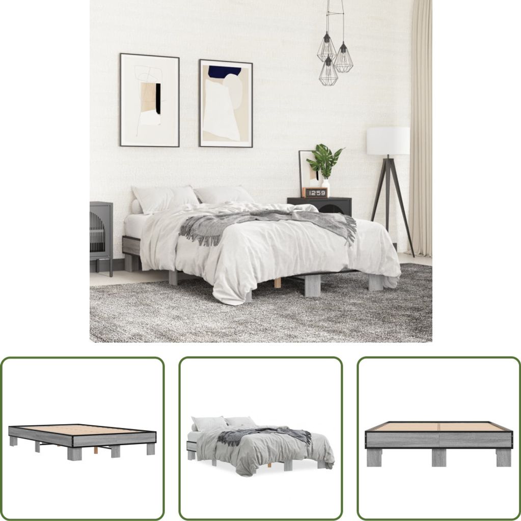 The Living Store Bettgestell Grau Sonoma 120x200 cm Holzwerkstoff und Metall