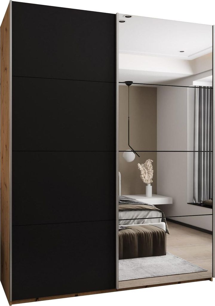MEBLE KRYSPOL LUX 3 Schrank - 245,5x190x64cm - Artisan, Schwarz, Silber