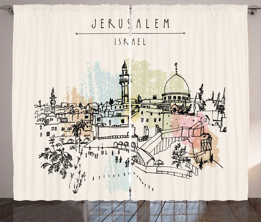ABAKUHAUS Israël Rideau Rustique Jérusalem Pure Land 280x225cm Ivoire