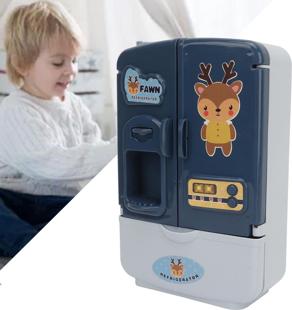 Puppenhaus Kühlschrank Spielzeug Intelligente Doppeltür Miniatur Stimulation für Kinder Blau