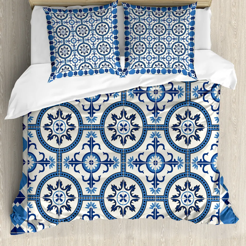 Copripiumino Mosaico Marocchino Blu Grigio 155x220 - Design ABAKUHAUS