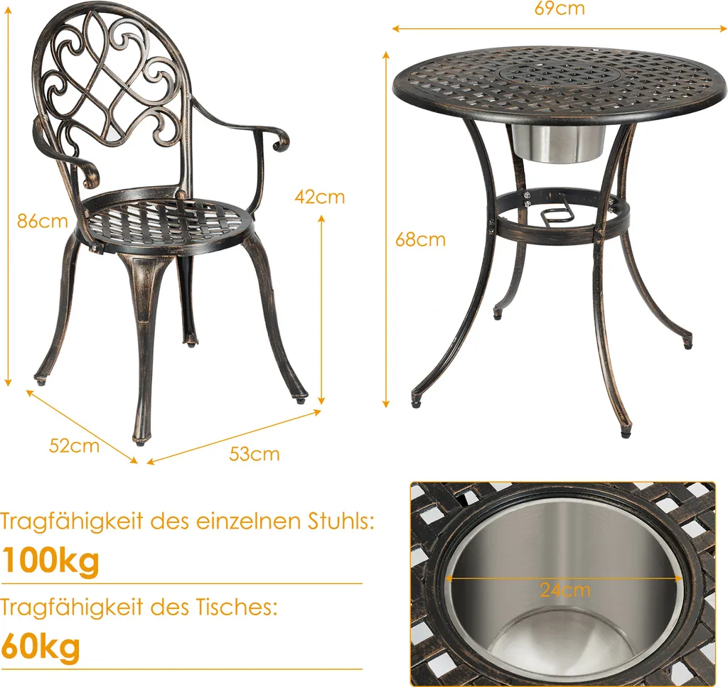 Mobilier de jardin en fonte d'aluminium avec bac à glaçons amovible set