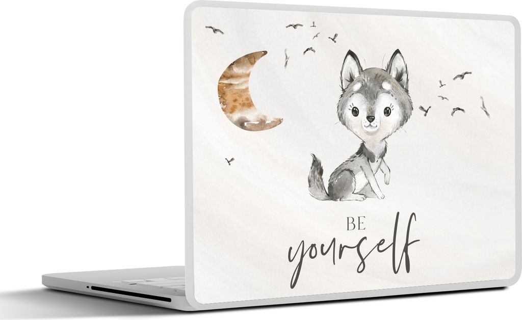 MuchoWow Laptop Aufkleber Sticker Cover Sprichwörter - Wolf - Sei du selbst - Kinder - Jungen - Mädchen - Aquarell 32.5x23.5 cm - Sticker für ...