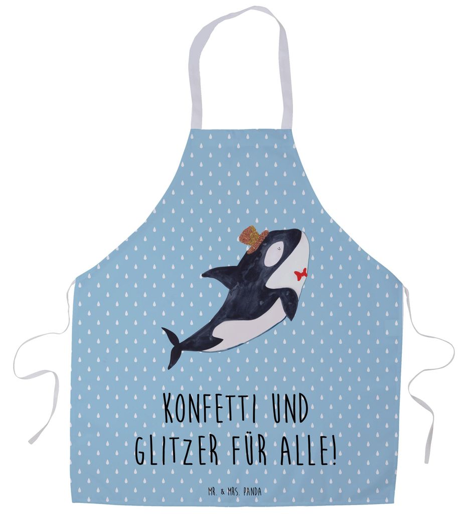 Mr. & Mrs. Panda Schürze Orca Zylinder - Blau Pastell - Geschenk, Narwal, Geburtstag, Profi Kochschürze, Arbeitsschürze, Feier, Fest, Konfetti, ...