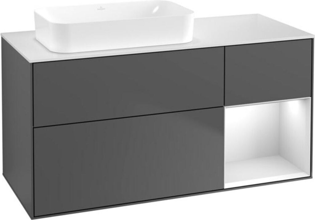 V&B Waschtischunterschrank Wandbeleuchtung Finion 120x60 cm, Reg re wh. m Lac, Anthrac. m
