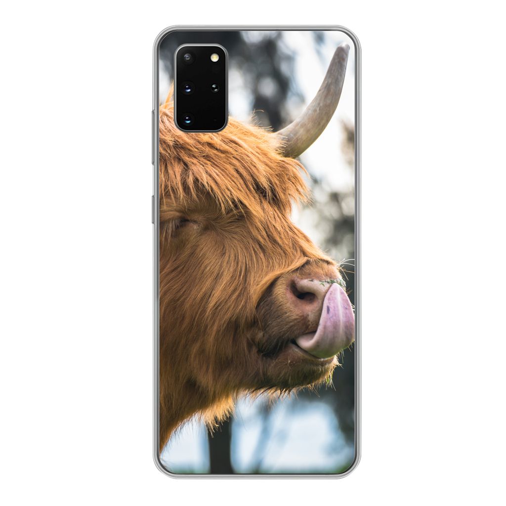 MuchoWow Handyhülle Schutzhülle Hülle für Samsung Galaxy S20 Plus Schottischer Highlander - Nase - Baum Silikon Softcase Handy Hülle - Harts...