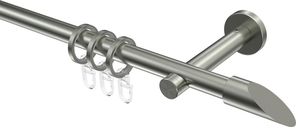 Interdeco Gardinenstange / Vorhangstange Edelstahl, Typ Enorma Santoni (Schräge), 16 mm Ø 1-läufig, 540 cm