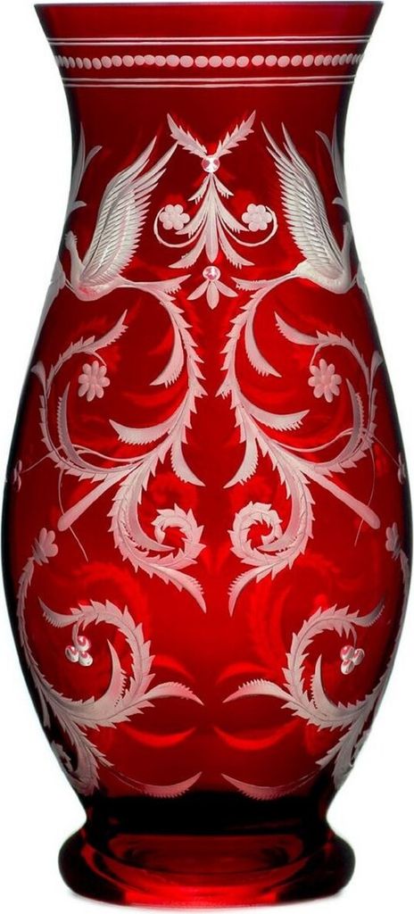 Casa Padrino Luxus Deko Glas Vase Rot / Silber Ø 14 x H. 30 cm - Handgefertigte und handgravierte Blumenvase - Hotel & Restaurant Accessoires - Lu...