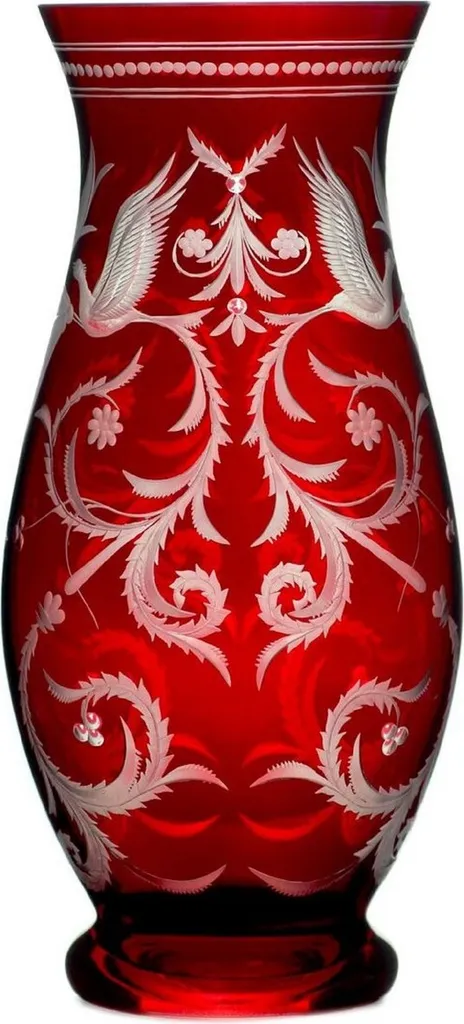 Casa Padrino Vase en verre de luxe rouge et argent Ø 14 x H. 30 cm