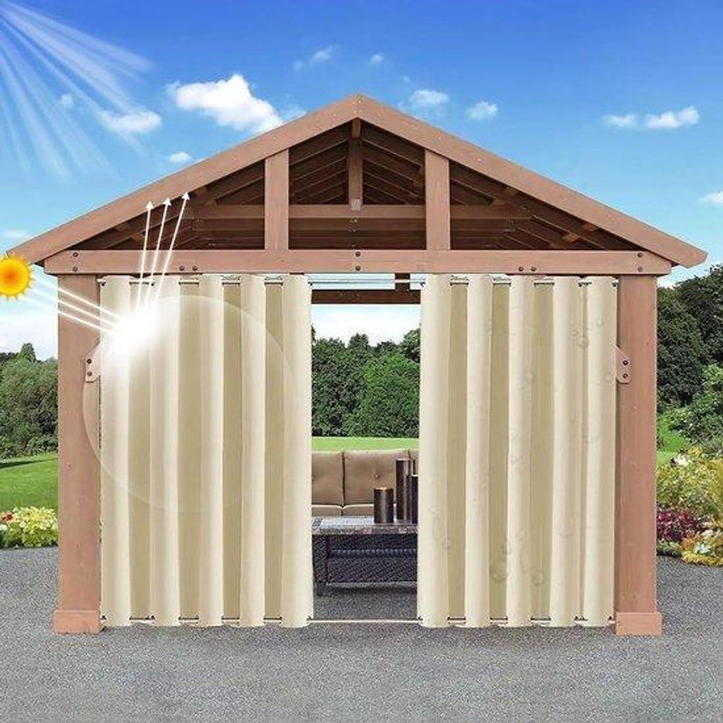 Terrassengordijnen, wasserdicht, Privatsphäre und Lichtschutz, cremefarben, Tulle, für Veranda, Pergola, Hinterhof, beige, 132 x 213 cm (B x H)