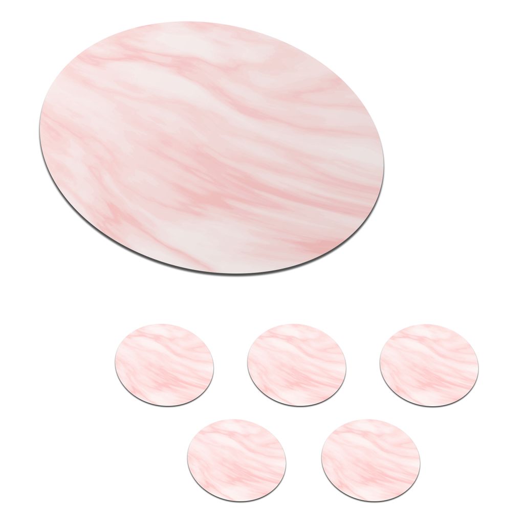 KitchenYeah Glasuntersetzer Rund 6er Set Marmor - Rosa - Weiß - Luxus - Marmoroptik 10x10 cm Untersetzer für Gläser - Getränkeuntersetzer - ...