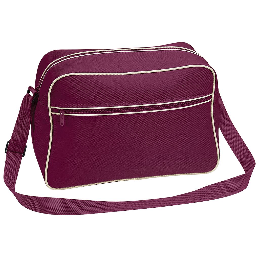 BagBase BG14 | Retro Shoulder Bag / Umhängeasche | 40 x 28 x 18 cm - Farbe: Burgundy/Sand - Größe: 40 x 28 x 18 cm